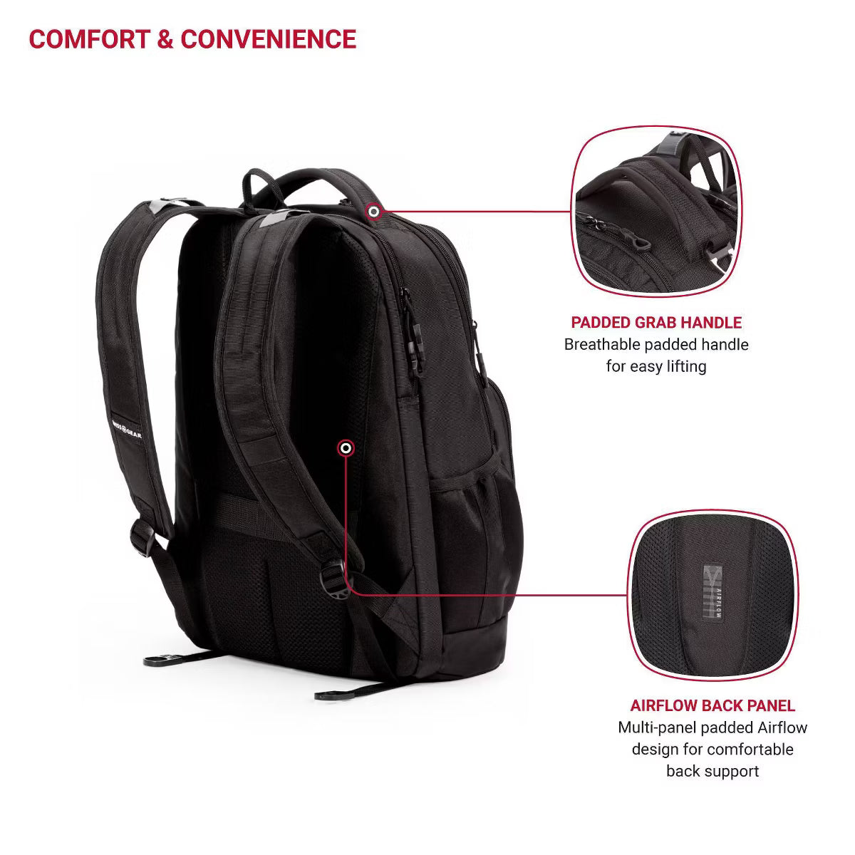 SwissGear 5698 Laptop Backpack, Ideal for Commuting, Work, Travel, College, and School, Fits 15 Inch Laptop Notebook, Black
