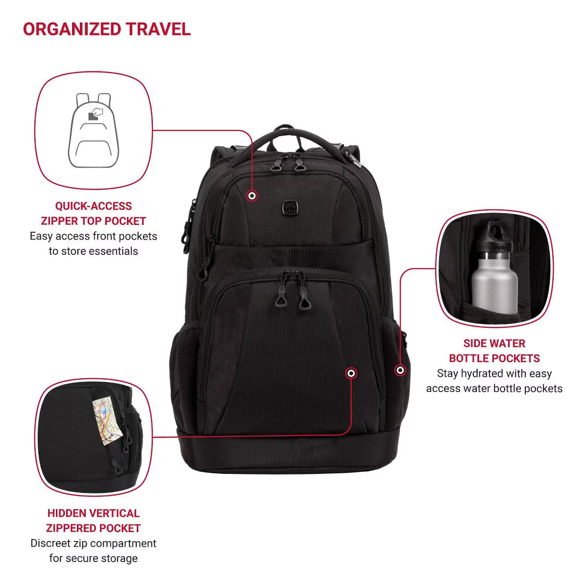 SwissGear 5698 Laptop Backpack, Ideal for Commuting, Work, Travel, College, and School, Fits 15 Inch Laptop Notebook, Black