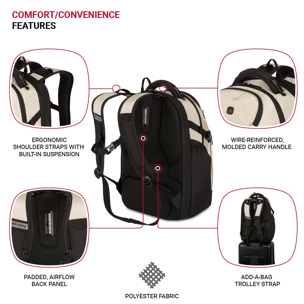 SwissGear Endure ScanSmart Laptop Backpack - TSA Approved Tech Backpack - Fits Most 17" Laptop - Multiple Organizer Pockets - Vintage Khaki