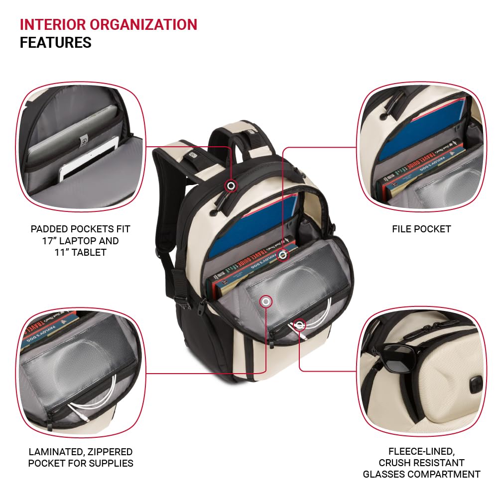 SwissGear Endure ScanSmart Laptop Backpack - TSA Approved Tech Backpack - Fits Most 17" Laptop - Multiple Organizer Pockets - Vintage Khaki
