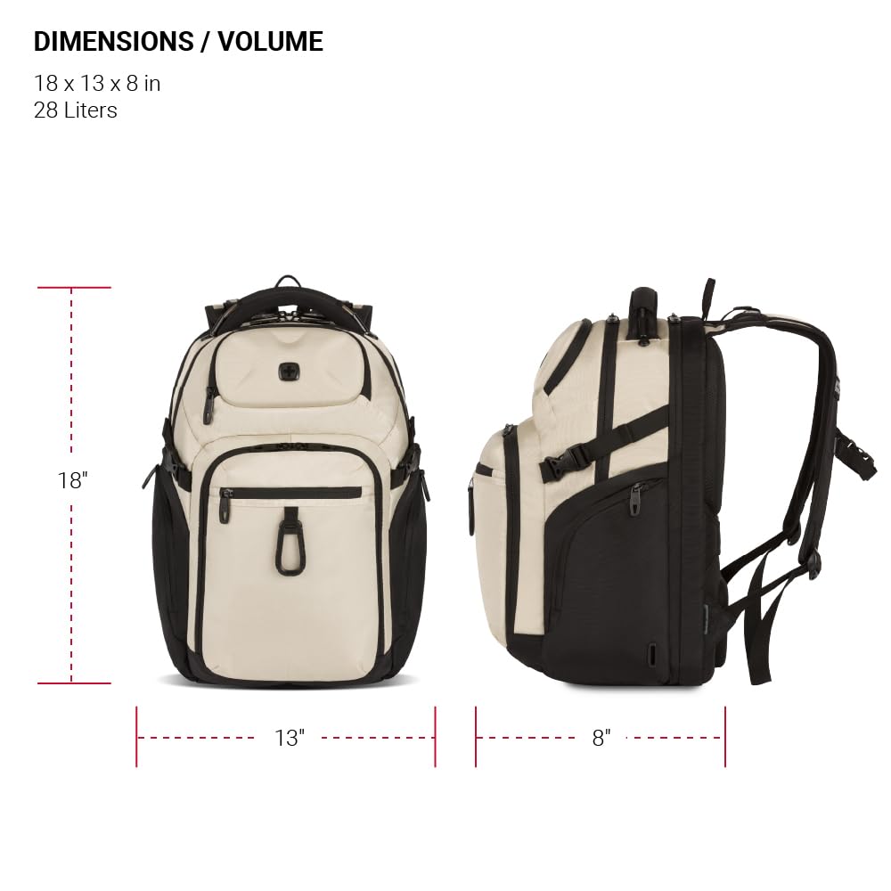 SwissGear Endure ScanSmart Laptop Backpack - TSA Approved Tech Backpack - Fits Most 17" Laptop - Multiple Organizer Pockets - Vintage Khaki